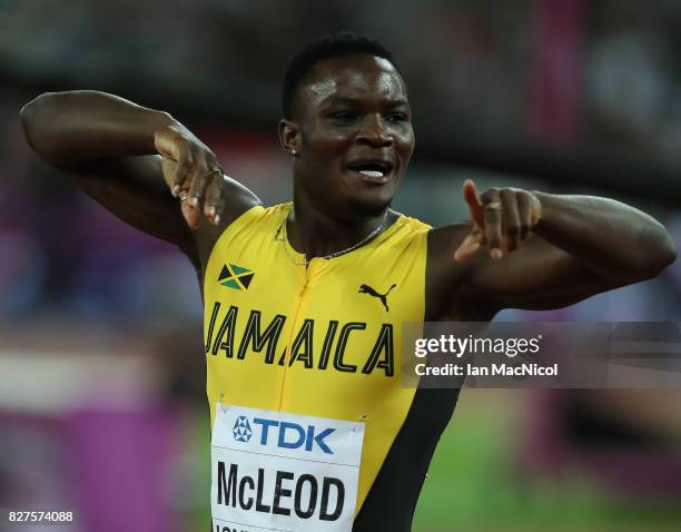 Omar McLeod of Jamaica celebrates after he wins the Men's 110m Hurdles final during day four of the 16th IAAF World Athletics Championships London...