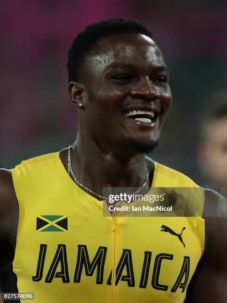 Omar McLeod of Jamaica celebrates after he wins the Men's 110m Hurdles final during day four of the 16th IAAF World Athletics Championships London...