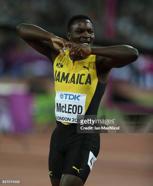 Omar McLeod of Jamaica celebrates after he wins the Men's 110m Hurdles final during day four of the 16th IAAF World Athletics Championships London...