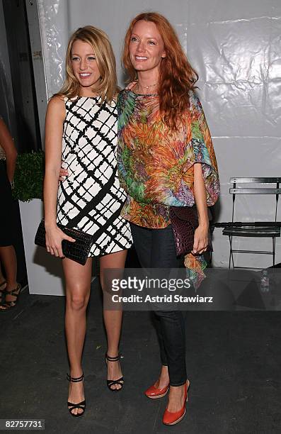 Actress Blake Lively and Lori Lively pose backstage at Michael Kors Spring 2009 fashion show during Mercedes-Benz Fashion Week at The Tent, Bryant...