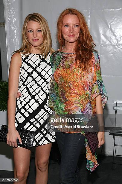 Actress Blake Lively and Lori Lively pose backstage at Michael Kors Spring 2009 fashion show during Mercedes-Benz Fashion Week at The Tent, Bryant...
