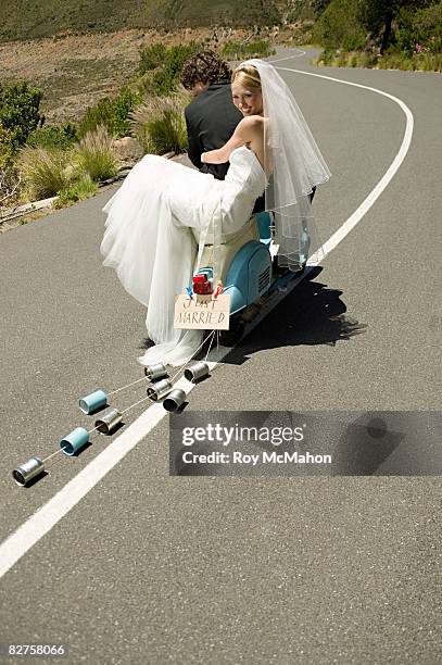 beach wedding - just married stockfoto's en -beelden