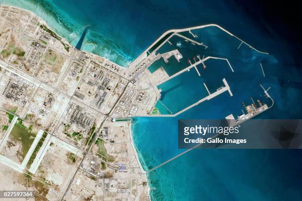 March, 2017: : The port of Ras Laffan, north of Doha, Qatar which provides LNG, gas-to-liquids and Helium to the world.