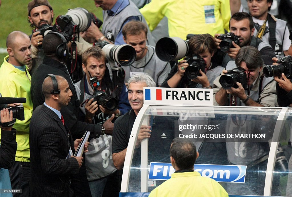 French Coach French coach Raymond Domenech looks on prior to the 2010 World Cup ...