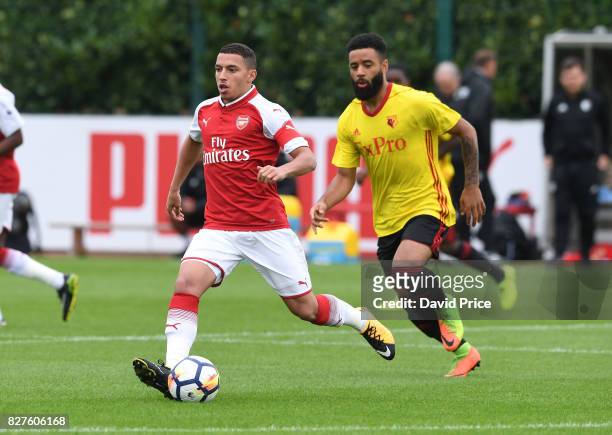 Ismael Bennacer of Arsenal during the match between Arsenal U23 and Watford U23 at London Colney on August 8, 2017 in St Albans, England.