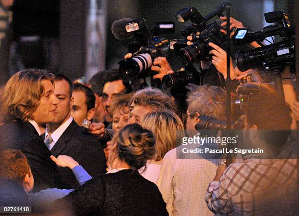 Jean Sarkozy is greeted by media and supporters after his wedding to Jessica Sebaoun-Darty on September 10, 2008 in Neuilly sur Seine, France