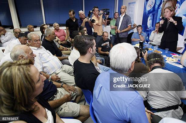 Israeli Minister of Foreign Affairs Tzipi Livni speaks during a primaries rally in the north Israeli town of Haifa on September 10, 2008 prior to the...