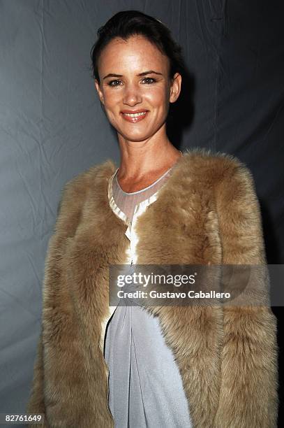 Actress Juliette Lewis at the tents in Bryant Park during Mercedes-Benz Fashion Week on September 10, 2008 in New York City.