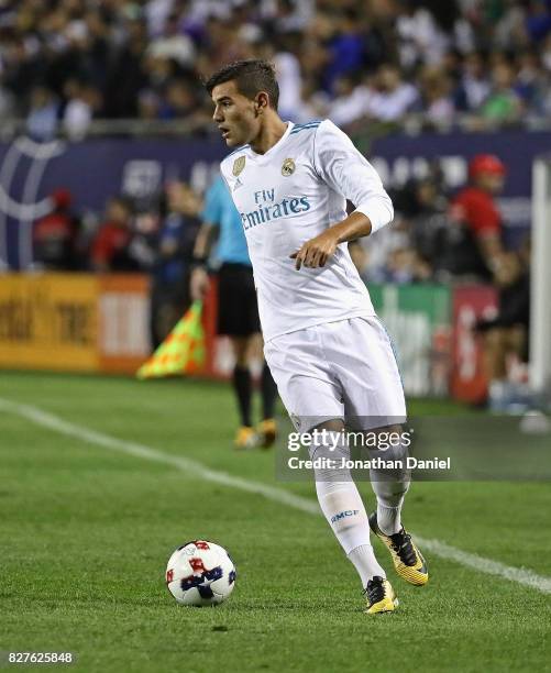 Theo Hernandez of Real Madrid controls the ball against the MLSAll-Stars during the 2017 MLS All- Star Game at Soldier Field on August 2, 2017 in...