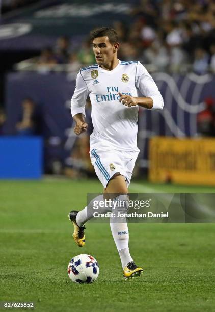 Theo Hernandez of Real Madrid controls the ball against the MLSAll-Stars during the 2017 MLS All- Star Game at Soldier Field on August 2, 2017 in...