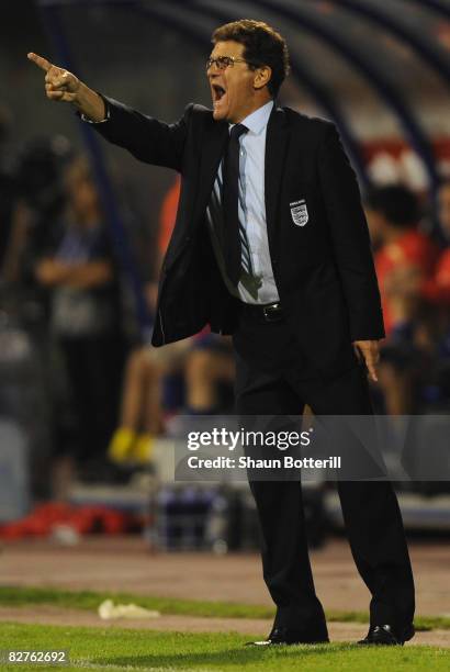 England Manager Fabio Capello shouts instructions to his players during the FIFA 2010 World Cup Qualifying Group Six match between Croatia and...