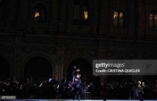 Spanish flamenco dancer Cristina Hoyos performs during the inaugural gala of the XV Biennial of Flamenco of Seville from 10 September to 11 October,...