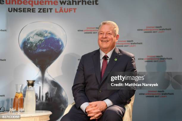 Former Vice President Al Gore attends a press conference for 'An Inconvenient Sequel: Truth to Power' at Hotel Adlon on August 8, 2017 in Berlin,...