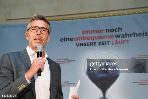 Moderator Dirk Steffens attends a press conference for 'An Inconvenient Sequel: Truth to Power' at Hotel Adlon on August 8, 2017 in Berlin, Germany.