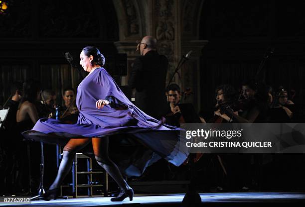 Spanish flamenco dancer Cristina Hoyos performs during the inaugural gala of the XV Biennial of Flamenco of Seville from 10 September to 11 October,...