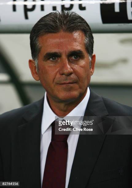 Head coach Carlos Queiroz of Portugal looks on prior to the FIFA2010 Group One World Cup Qualifying match between Portugal and Denmark at the Est?dio...