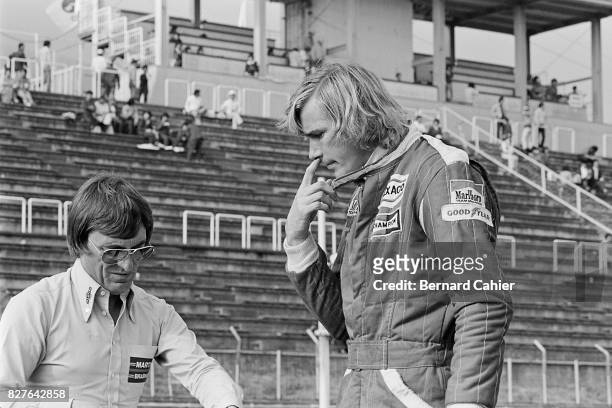James Hunt, Bernie Ecclestone, Grand Prix of Japan, Fuji Speedway, 24 October 1976. James Hunt with Bernie Ecclestone, then Brabham team owner,...