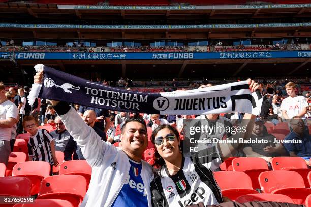 Supporters during the Tottenham Hotspur v Juventus Pre-Season Friendly match at Wembley Stadium on August 5, 2017 in London, England.