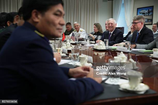 Secretary of Defense Jim Mattis and Vice Chairman of the Joint Chiefs of Staff General Paul Selva participate in a bilateral meeting withVietnamese...