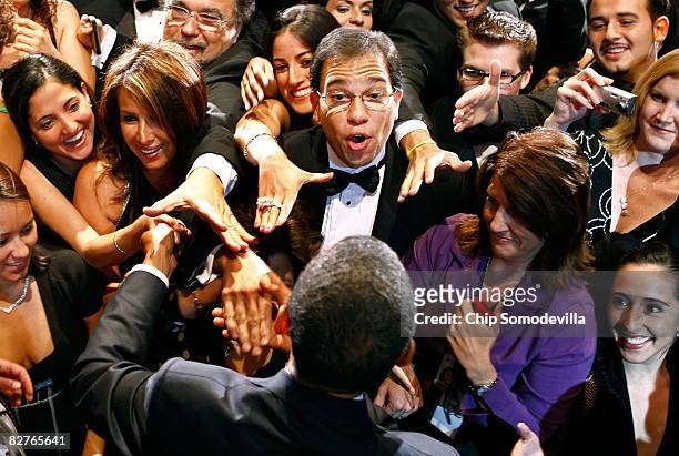 Democratic presidential candidate Sen. Barack Obama greets supporters after addressing the Congressional Hispanic Caucus Institute's 31st annual...