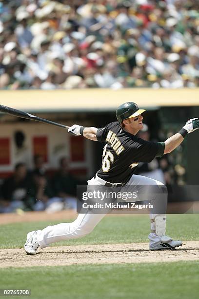 Matt Murton of the Oakland Athletics at bat during the game against the Los Angeles Angels at McAfee Coliseum in Oakland, California on July 13,...