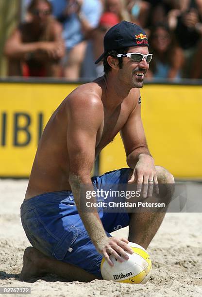 Todd Rogers reacts in the AVP Santa Barbara Open semi final match on September 7, 2008 in Santa Barbara, California. Phil Dalhausser and Todd Rogers...