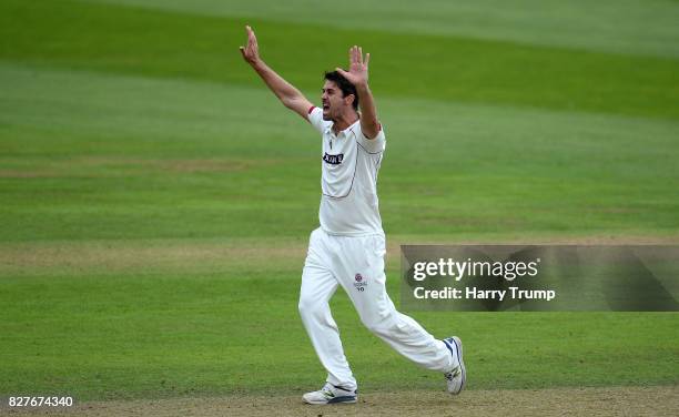 Tim Groenewald of Somerset appeals during Day Two of the Specsavers County Championship Division One match between Somerset and Surrey at The Cooper...