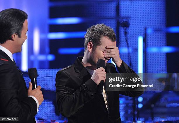 Canadian Idol Season 6 Winner Theo Tams and host Ben Mulroney at the Canadian Idol Season 6 Finale on September 10, 2008 at the John Bassett Theatre...