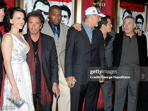 Carla Gugino, Al Pacino, Curtis "50 Cent" Jackson, Director Jon Avnet, actors John Leguizamo and Robert De Niro attend the New York premiere of...