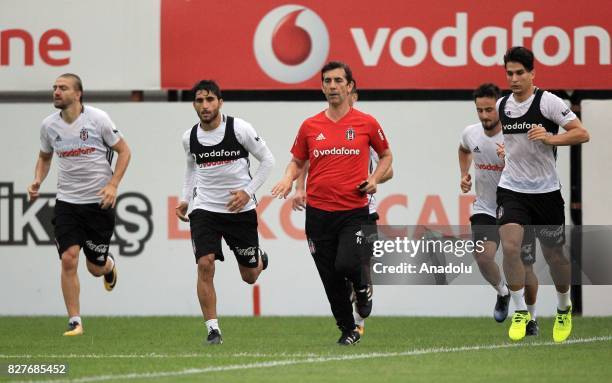 Players of Besiktas attend a training session ahead of the Turkish Spor Toto Super Lig new season match between Besiktas and Antalyaspor at Nevzat...