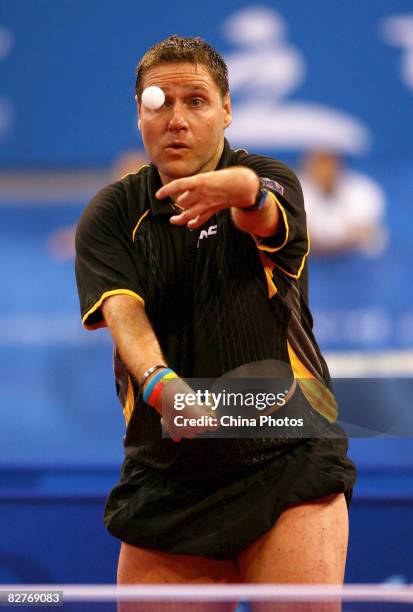 Wollmert Jochen of Germany competes in the Men's Individual Class 7 Table Tennis event between Wollmert Jochen of Germany and Ye Chaoqun of China at...