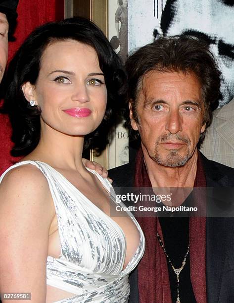 Actress Carla Gugino and Al Pacino attend the New York premiere of "Righteous Kill" at the Ziegfeld Theater on September 10, 2008 in New York City.