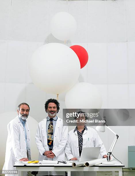 portrait of scientists in laboratory - weather balloon stock pictures, royalty-free photos & images