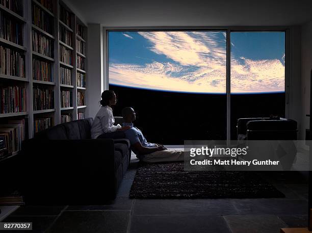 couple watching the earth - crazy girlfriend stock pictures, royalty-free photos & images