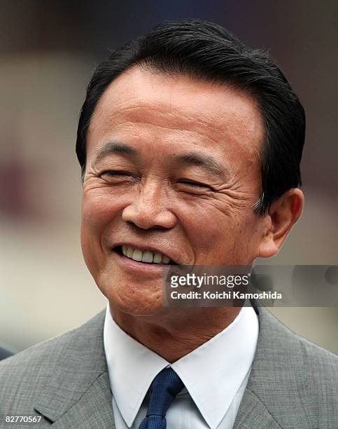 Former Foreign Minister Taro Aso attends an election campaign for Japanese LDP Party President who will be in the position of Japanese Prime Minister...