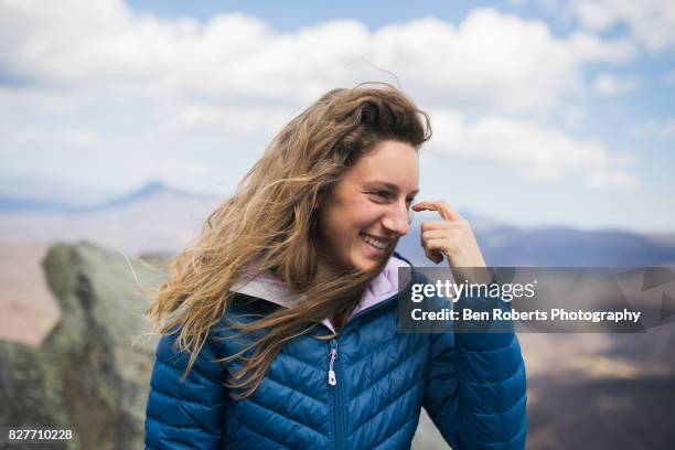 girl smiling on windy mountain - boone north carolina stock pictures, royalty-free photos & images