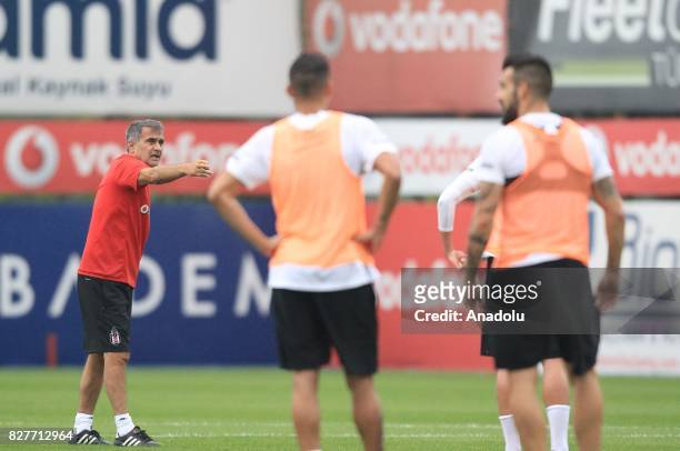 Head coach of Besiktas Senol Gunes leads a training session ahead of the Turkish Spor Toto Super Lig new season match between Besiktas and...