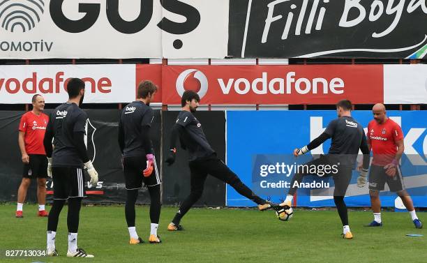 Players of Besiktas attend a training session ahead of the Turkish Spor Toto Super Lig new season match between Besiktas and Antalyaspor at Nevzat...