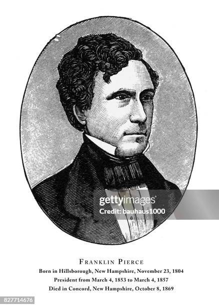 ilustraciones, imágenes clip art, dibujos animados e iconos de stock de franklin pierce, grabado retrato del presidente, 1888 - formato elíptico