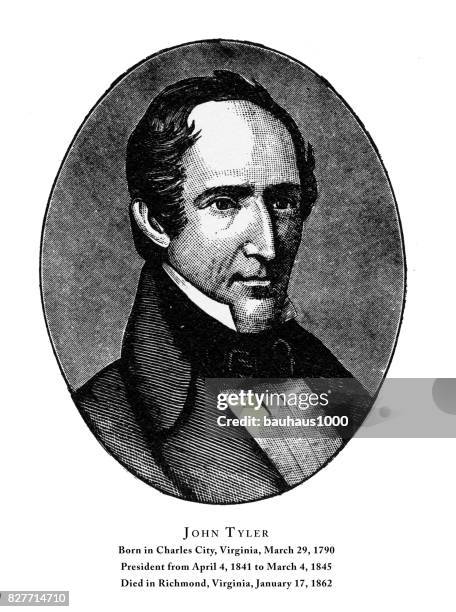 stockillustraties, clipart, cartoons en iconen met gegraveerd portret van president john tyler, 1888 - john tyler us president