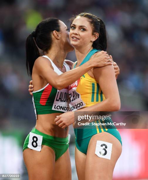 London , United Kingdom - 8 August 2017; Ella Nelson of Australia, right, and Ivet Lalova-Collio of Bulgaria following their round one heat of the...