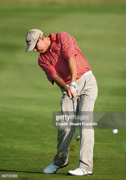 James Kingston of South Africa plays his tee shot on the fifth hole during the first round of the Mercedes-Benz Championship at the Gut Larchenhof...