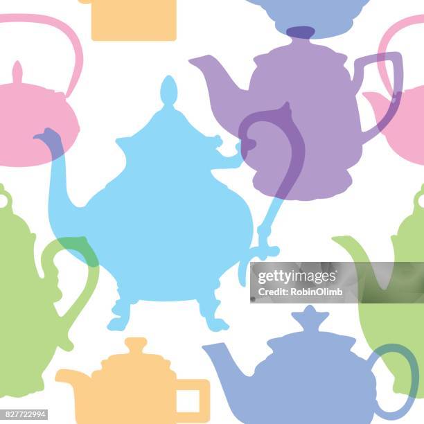 stockillustraties, clipart, cartoons en iconen met pastel theepotten naadloze patroon - steeping