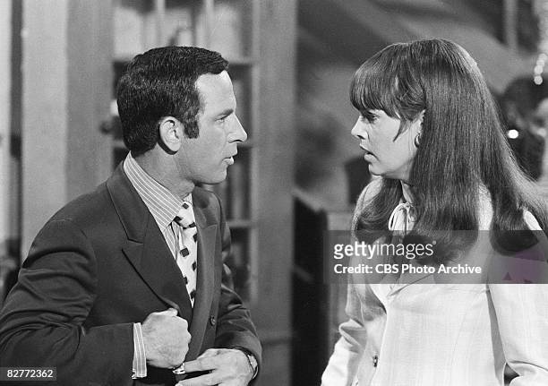 American actors Don Adams and Barbara Feldon appear in a scene from an episode of the situation comedy 'Get Smart' entitled 'Is the Trip Necessary,'...