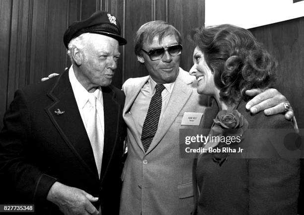 Cast members: Batman's Adam West and Lee Meriwether, are joined by 'Gilligan's Island' Alan Hale Jr. During luncheon at Century Plaza Hotel, April...