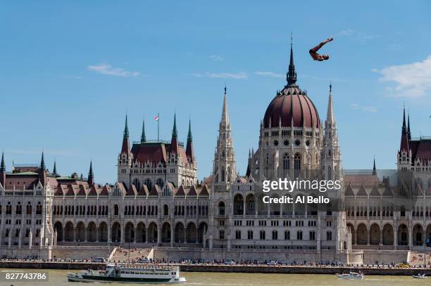 Artem Silchenko of Russia competes during the Men's High Diving on day seventeen of the Budapest 2017 FINA World Championships on July 30, 2017 in...