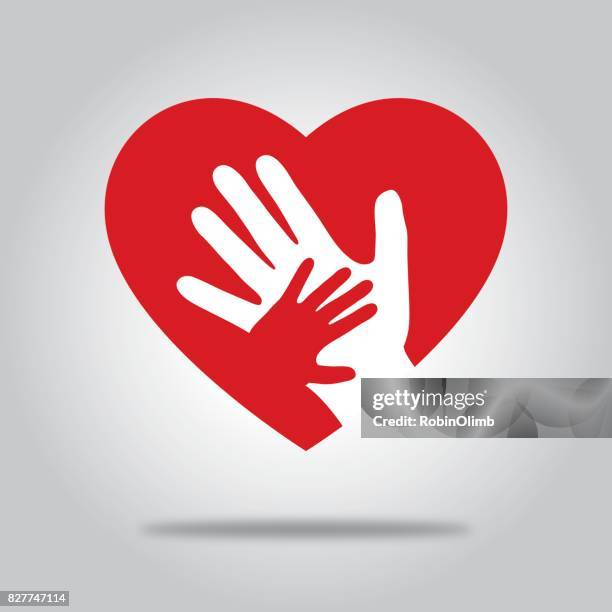 stockillustraties, clipart, cartoons en iconen met rood hart met handen - child love heart hands
