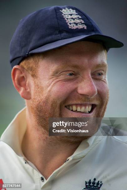 Jonny Bairstow of England after the fourth day of the fourth test between England and South Africa at Old Trafford on August 7, 2017 in Manchester,...