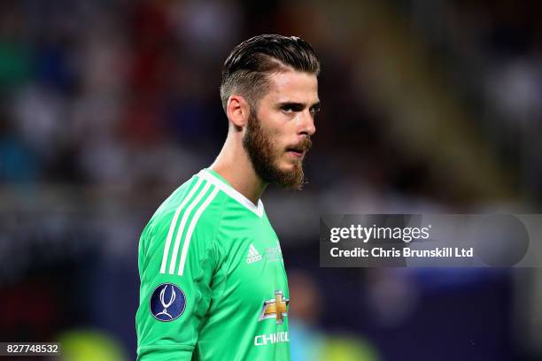 David De Gea of Manchester United looks on during the UEFA Super Cup match between Real Madrid and Manchester United at National Arena Filip II...