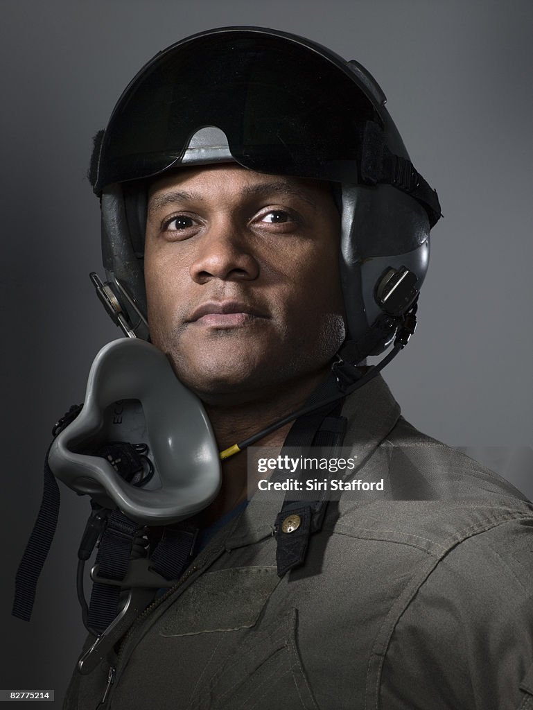 Fighter pilot portrait, close-up